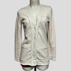 Eddie Bauer Oatmeal Ruffle & Raw Edging Button Down Cardigan Top